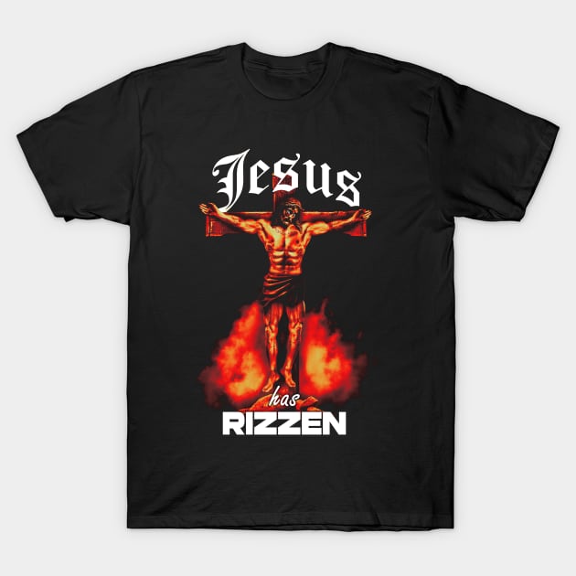 Jesus Has RIZZen Meme Buff Jesus Funny Graphic Design T-Shirt by PW Design & Creative